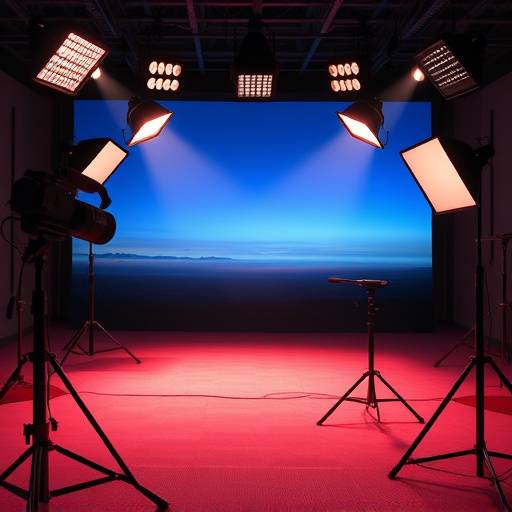 Luces de estudio profesionales iluminando un set de grabación en Horizonte Digital